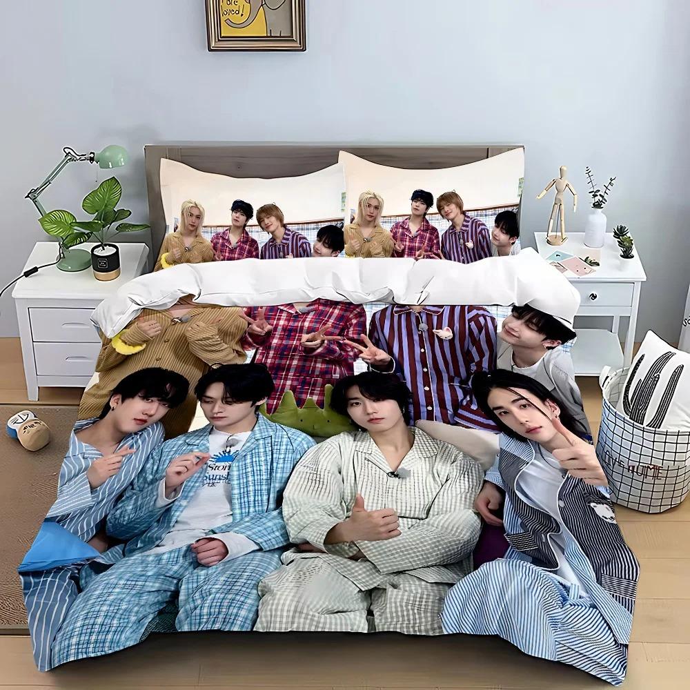 K-pop Group Duvet Cover Pillowcase 3D Printed S-Stray-K-Kids Bedding Set Single/Twin/Full/Queen Size for Fans Bedroom Decor