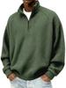 Men's Vintage Check Textured Zip Sweatshirt Stand Collar Long Sleeve Casual Pullover