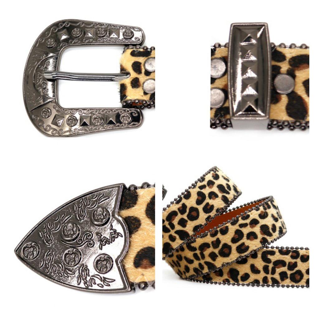 Rhinestones Buckle Leopard Belt for Women Men Eye Catching Pants Belt Waistband Female Aesthetic PU Belt Waist Ornament