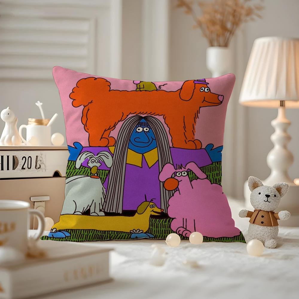 Cute Retro Illustration Cushion Cover Pattern Printed Pillowcase For Living Room Sofa Cushion Cover & Bedroom Decor