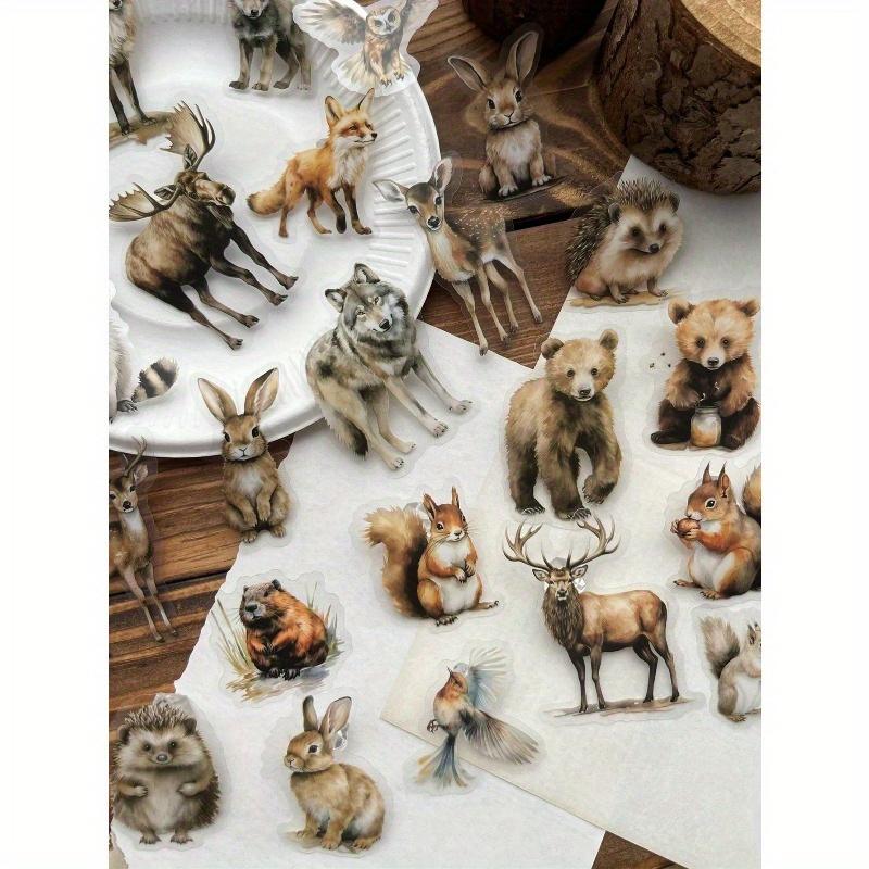 25 Sheets/Pack Retro PET Waterproof Forest Animal Theme DIY Sticker Pack, Forest Plants Trees Animal Landscape Stickers for Journal