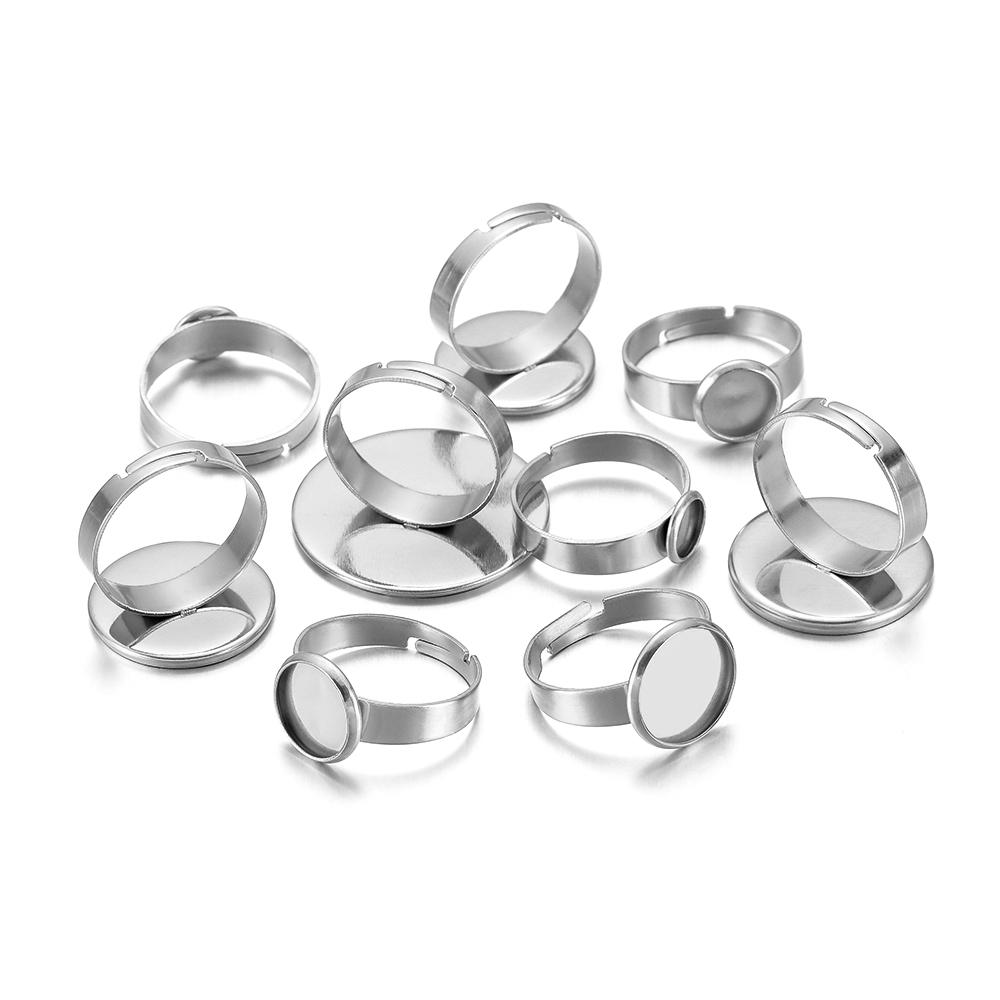 10pcs Gold Stainless Steel Adjustable Ring Settings Blank Base 8 10 12 20 25mm Cabochons Ring Bezel for Jewelry Making Supplies
