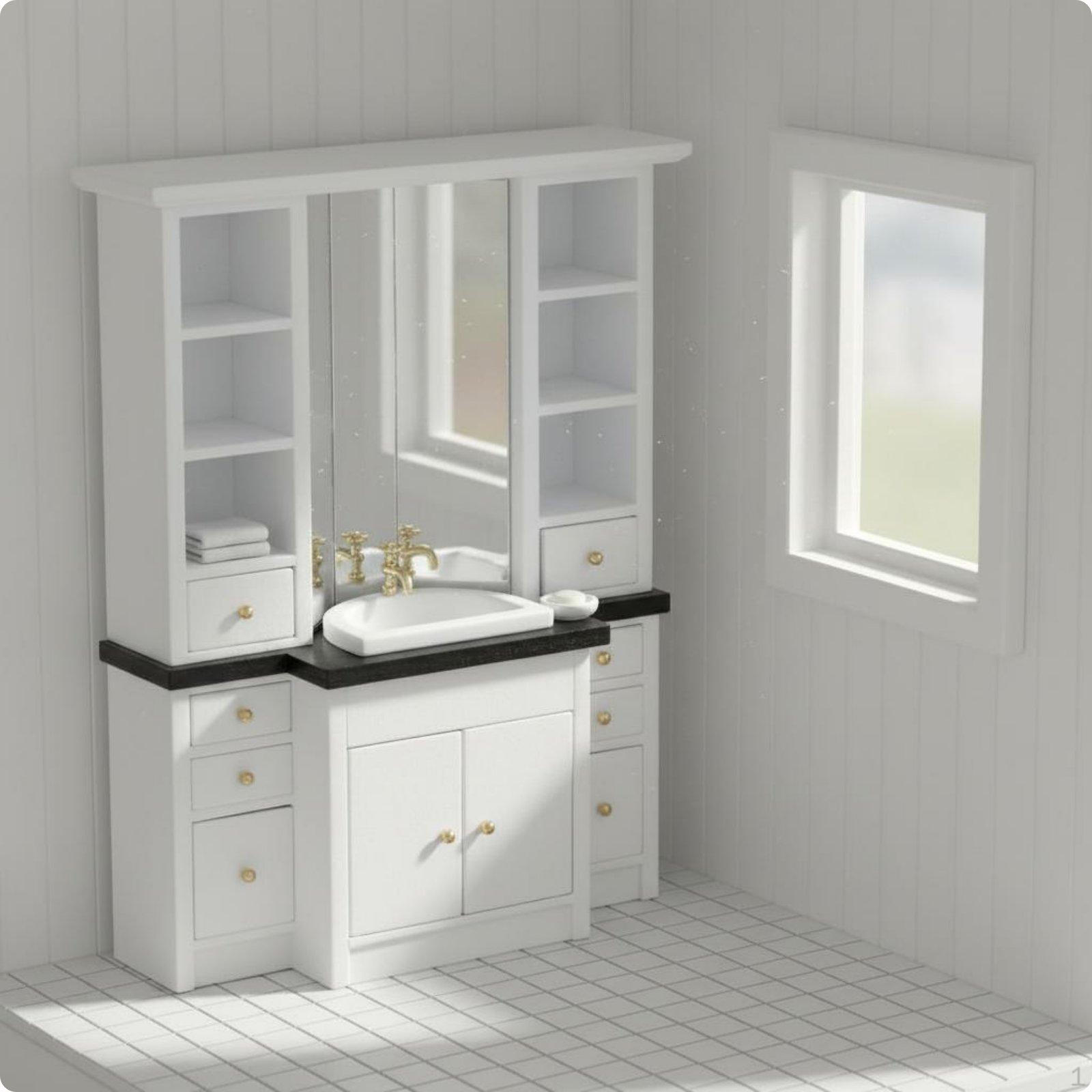 1:12 Scale Washroom Sink Vanity with Mirror 1/12 Dollhouse Cabinet Realistic Design Mini