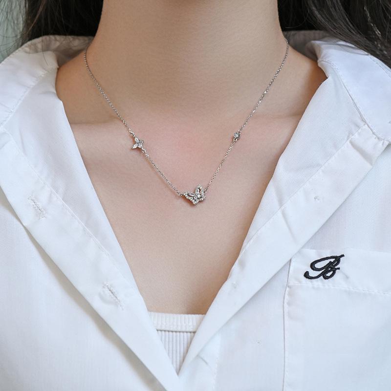 Full Diamond Butterfly Necklace with Super Flash and Niche Design, New Light Luxury and High-end Feeling for Women