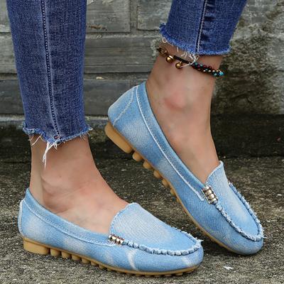 2024 Spring Women Shoes Summer Casual Flat Shoes Round Toe Denim Women Loafer Plus Size 44 Slip On Jeans Shoes Zapatos De Mujer