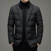 Men's Winter Suit-Style Warm Casual Down Jacket with Detachable Stand Collar, Plus Size Outerwear