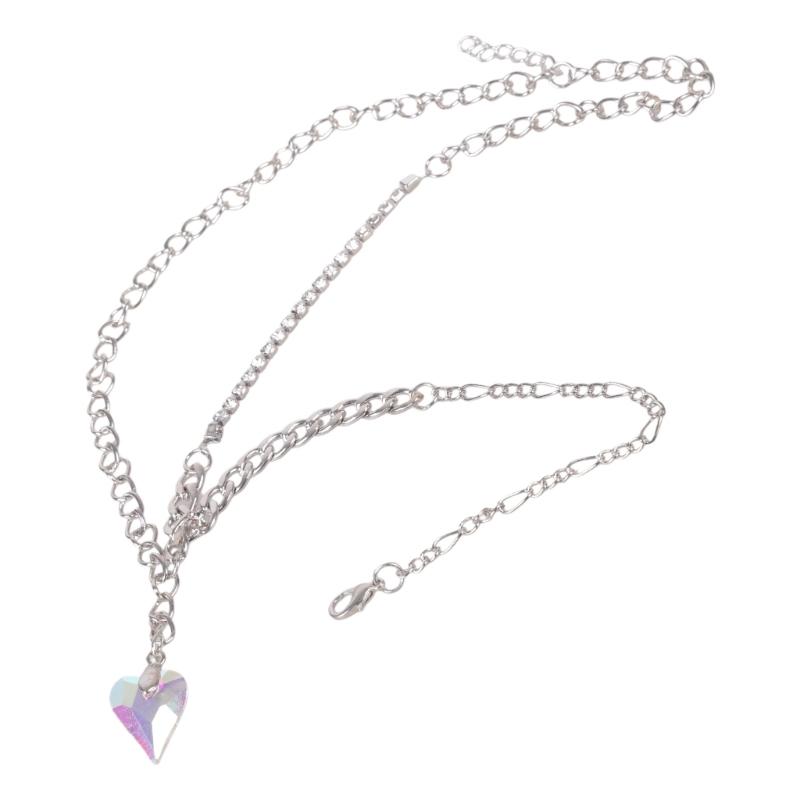 Chic Titanium Steel Necklace With Rainbow Glass Heart Pendant Lightweight Handmade Summer Jewelry Gift 1