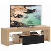 TV Lowboard for TVs Up To 65 Inches, Modern TV Cabinet with Adjustable Glass Shelves, Oak