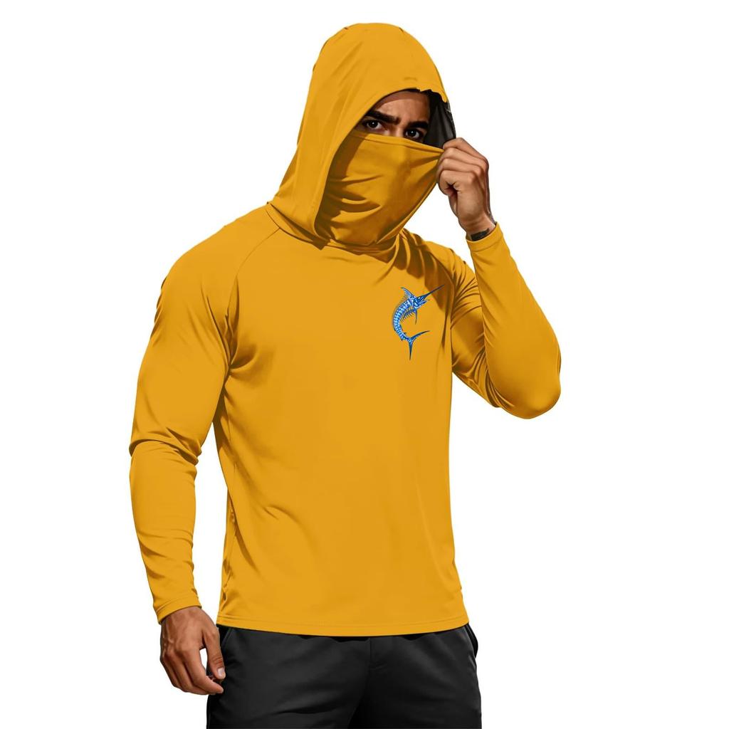 Men's Summer Hawaiian Print Quick Dry Long Sleeve T Shirt Ice Silk UPF50 Plus Sun Protection Hooded Sports Fitness Outdoor Top