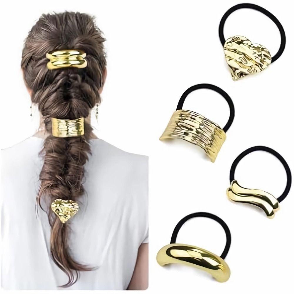 Holder Irregular Shape Metal Hair Cuff Golden Color Geometric Charms Ponytail Holder Silver Metal Elastic Scrunchies Women