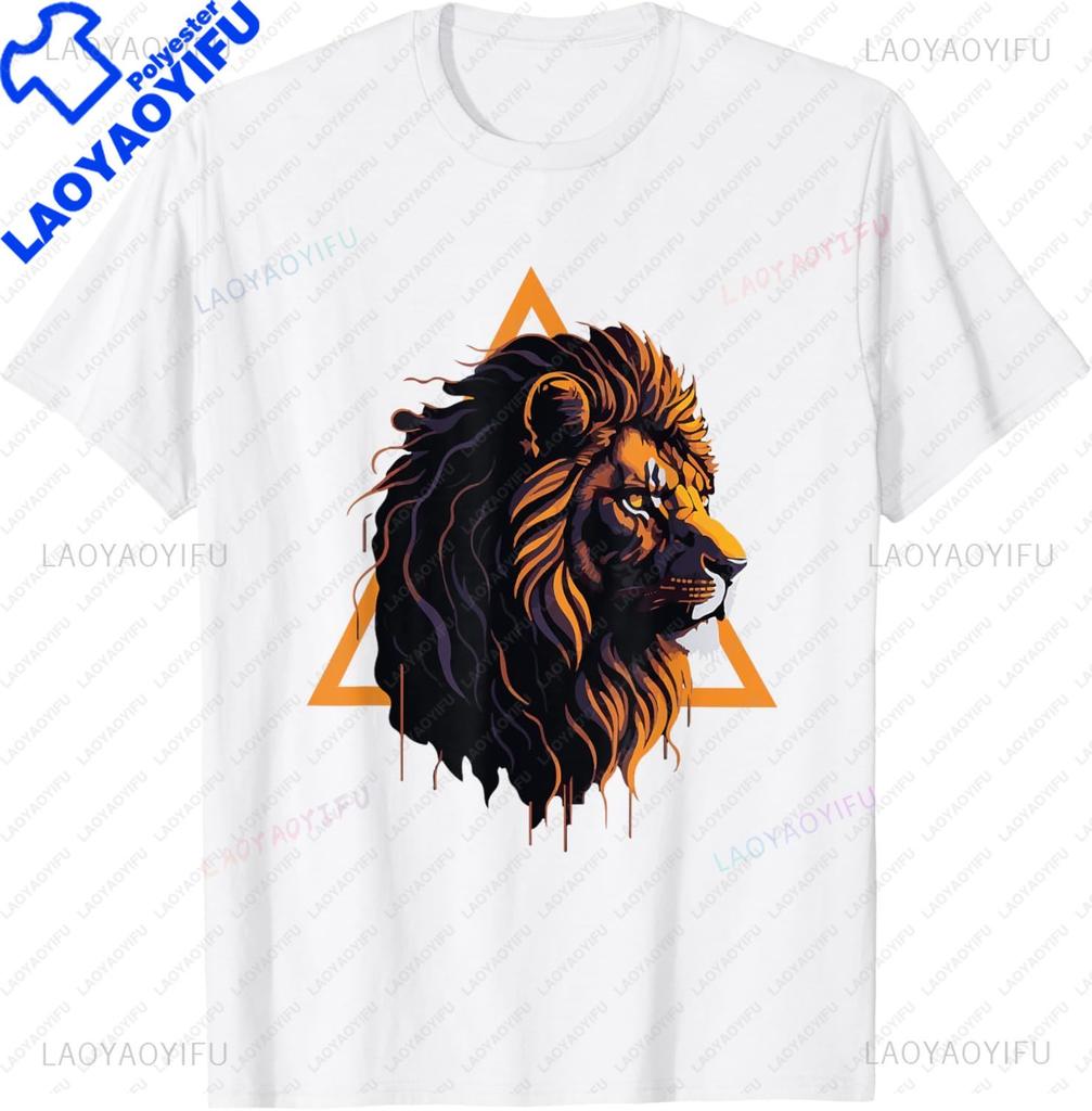 STEM Math Teacher Geometric Polygonal Abstract Modern Lion TShirt Casual Streetwear Y2k Harajuku Mens Clothing Camisas
