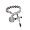 Handmade Alloy Cross Beaded Bracelet, Vintage Medal Charm Braided Rope Religious Wrist Ornament for Daily & Car Hanging