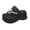 Silver heightening rhinestone pinch flip-flops women's summer wear 2025 new thick-bottomed seaside beach cool slippers toes