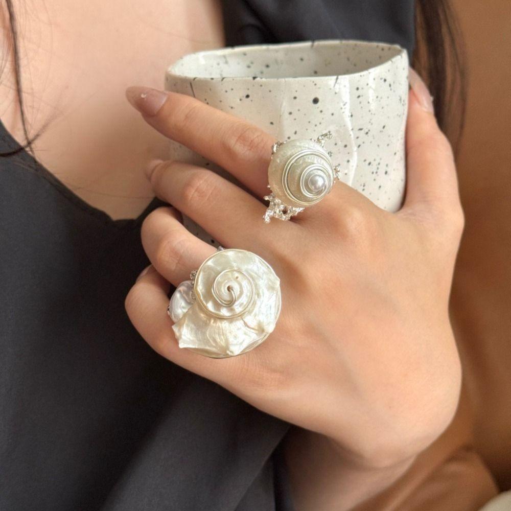 Natural Shell Snail Ring Korean Style Bohemia Finger Ring Creative Ocean Animal Ring Couple