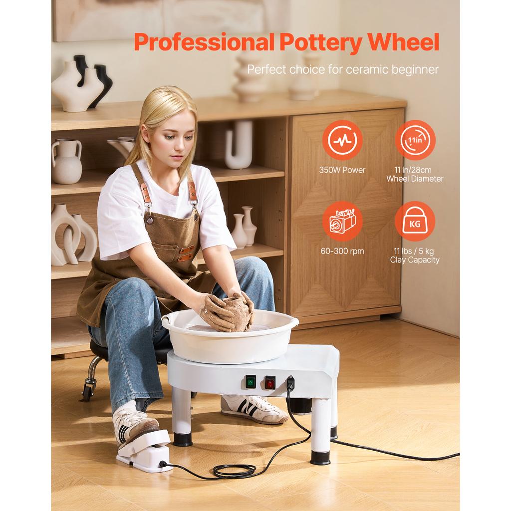 SucceBuy Pottery Wheel Ceramic Wheel Forming Machine Speed Adjustable Foot Pedal Adjustable Lift Leg Detachable Basin for Craft
