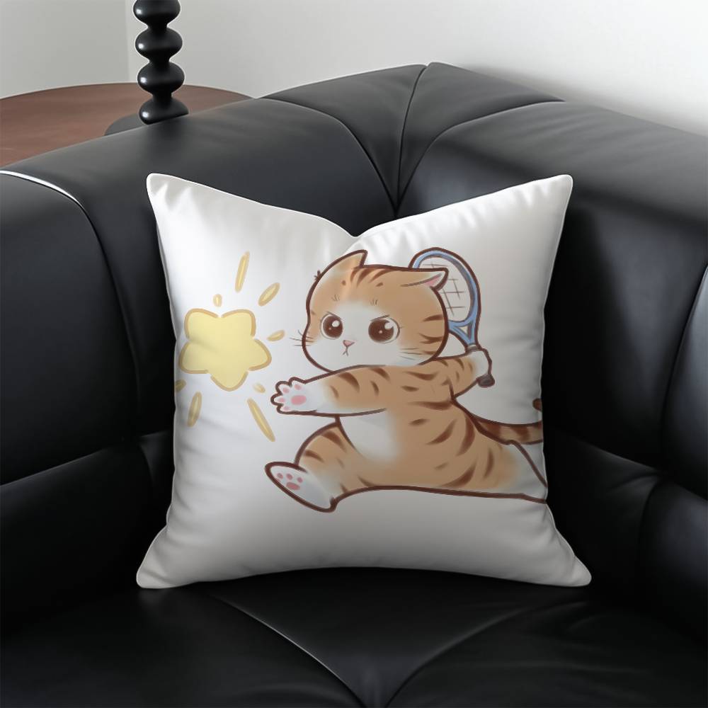 Cute Cat Athlete Childlike Heart Pillow Case Anti-dustmite Pillowcase Invisible Zipper Silky Short Plush Sofa Cushion Cover