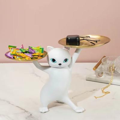 Bezaubernde Katzenfigur aus Kunstharz, Organizer, Schmucktablett, Statuen, Dekoration, Weihnachtsgeschenk für Wohnzimmer und Büro