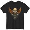 Biker Skull T Shirt Wings Graphic Tee V-Twin Engine Motorcycle Custom Rider Top