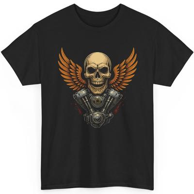 Biker Schädel T-Shirt Flügel Grafik T-Shirt V-Twin Motorrad Custom Fahrer Oberteil