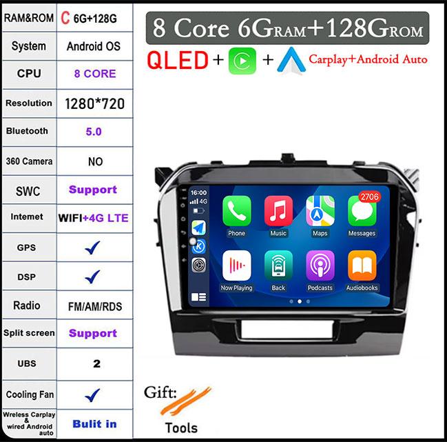For Suzuki Vitara 4 2014 - 2018 Android 14 4G WIFI DSP CarPlay Autoradio Car Radio Multimidia Video Player Navigation GPS