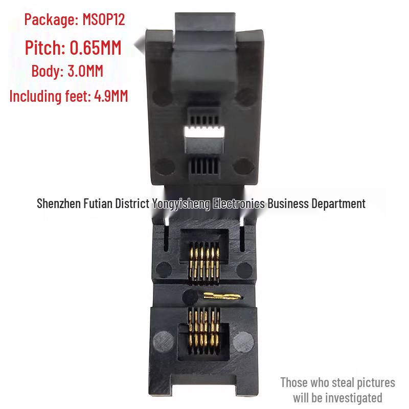 

MSOP12 Test/Burn-in Socket Chip IC Adapter, 0.65mm Pitch, Gold-Plated, High-Temperature Resistant