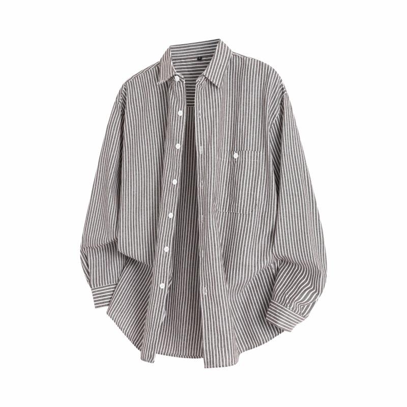Autumn Hong Kong Style Men'S Striped Long Sleeve Shirt Men'S Casual Loose Shirt Jacket