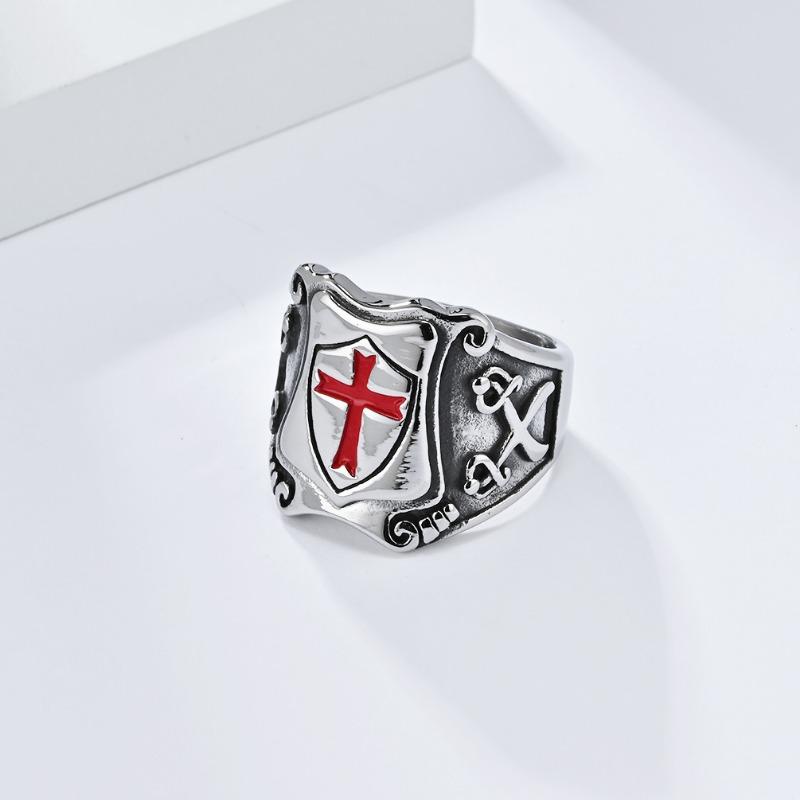 Man Cross Crusade Legion Shield Titanium Steel Ring Personalised Vintage Male Stainless Steel Jewellery Accessories