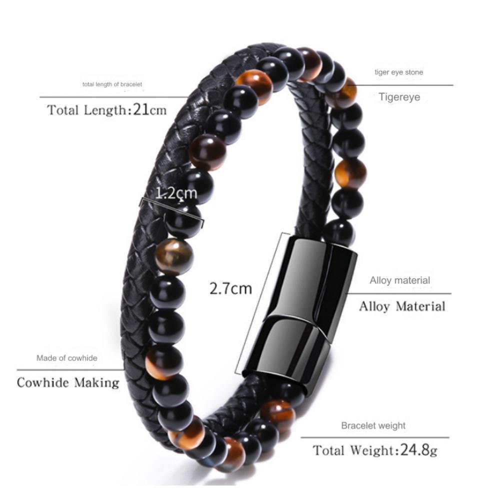 Volcano Tiger Eye Beaded Natural Stone Bracelet For Men And Women Cowhide Rope Bracelet Hand Jewelry