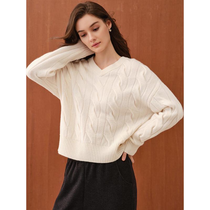 Navigare Women's 100% Merino Wool V-Neck Long Sleeve Knit Sweater