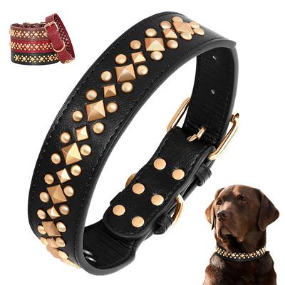 Collares de Cuero con Tachuelas y Pinchos para Perros Ajustables Pitbull Bulldog Collar para Perros Grandes Para Perros Pequeños Medianos Grandes Boxer Labrador
