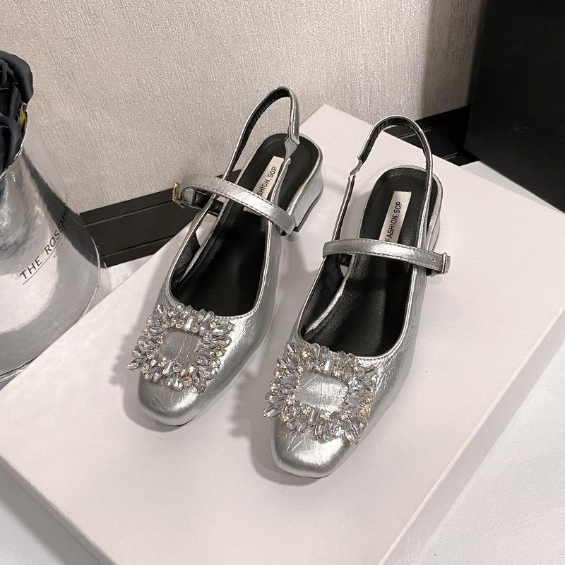 Women's Rhinestone Mary Jane Shoes New Design Chunky Heel Small Square Toe Gorgeous Low Top Dress Home Outdoor Fashion Hundred Shoes