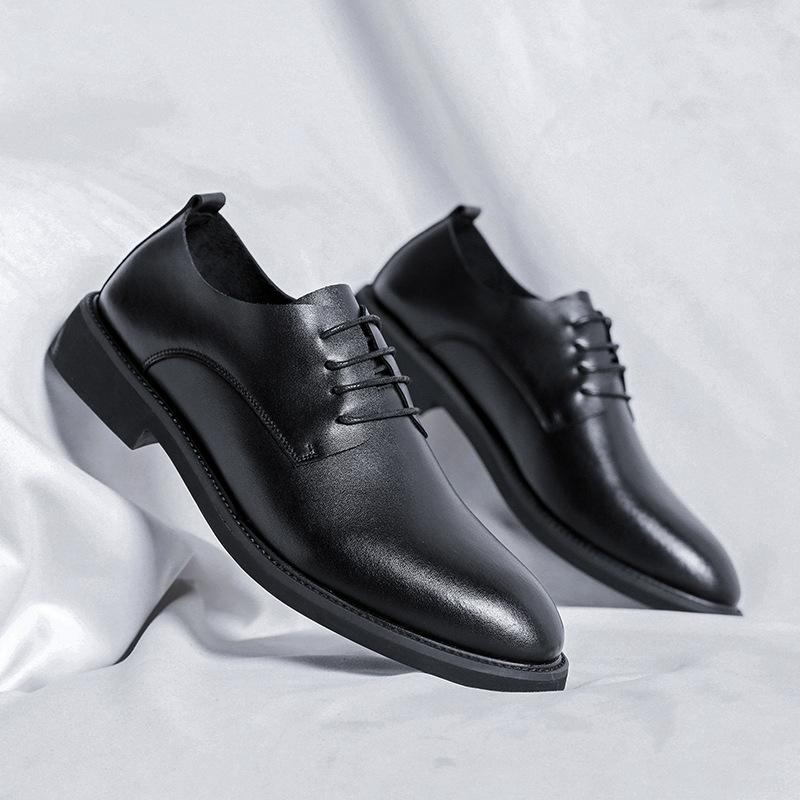 Leather Shoes Men'S Trend Spring And Autumn Business Dress Casual British Pointed Leather Groom Wedding Shoes 66780-R