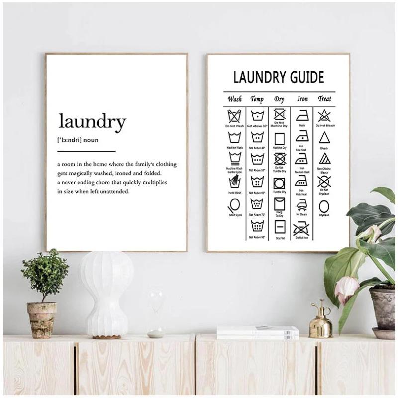 Laundry Guide Canvas Painting Wall Art Laundry Cheat Sheet Poster Print Minimalist Art Poster Wall Pictures For Bathroom Decor
