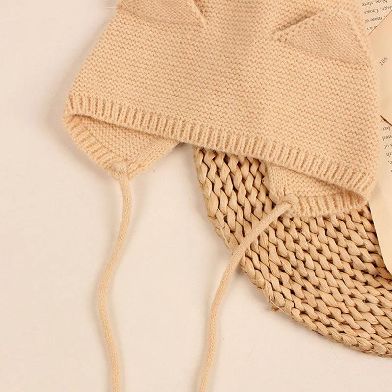 Winter Warm Knitted Baby Hat With Ears Solid Color Baby Boys Girls Cap Beanies Soft Infant Toddler Earflap Hats Bonnet
