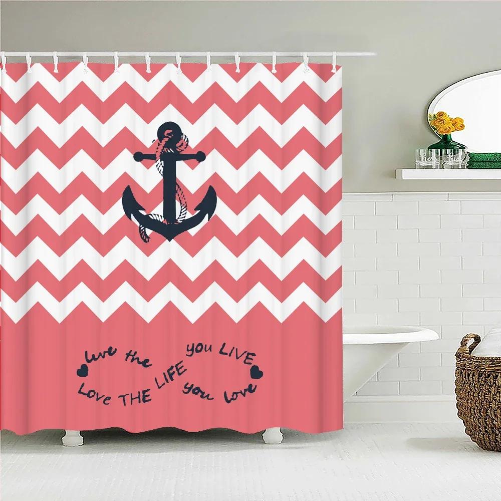 Waterproof Frabic Shower Curtains Nordic Style Mediterranean Nautical Anchor 3D Printed Bathroom Curtain Polyester Bath Curtain