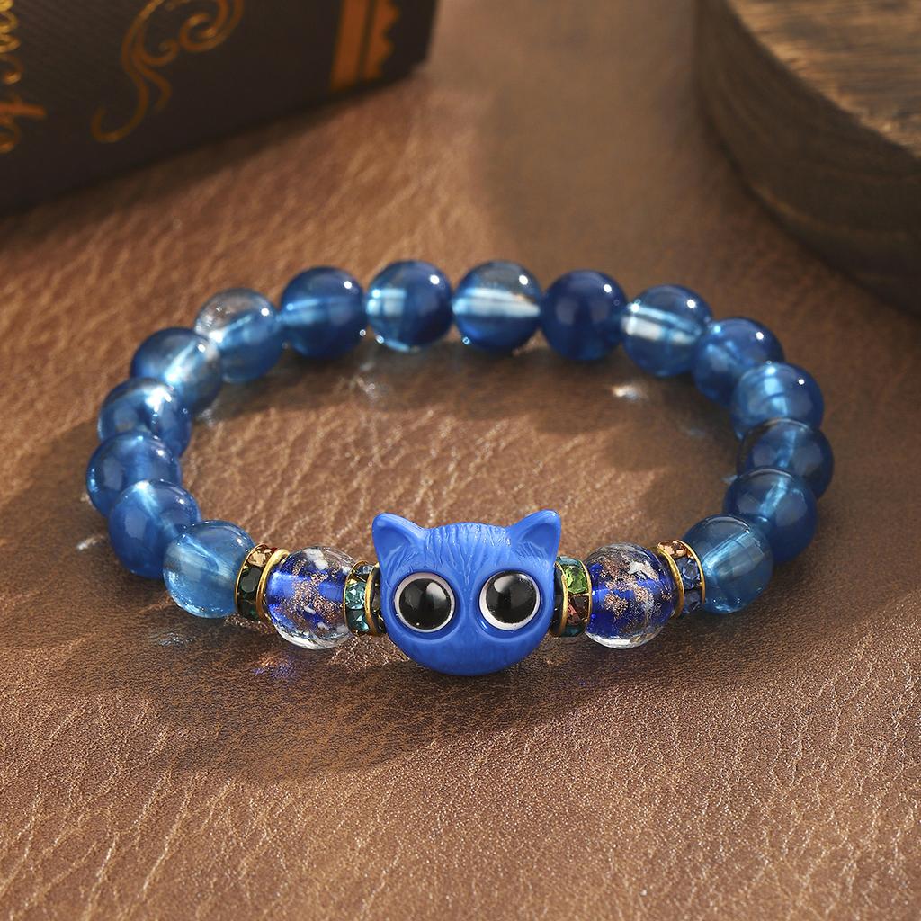 Cat Head Beads Luminous Bracelet Boho Ethnic Elastic Glow In Dark Couple Hand Jewelry For Women Men