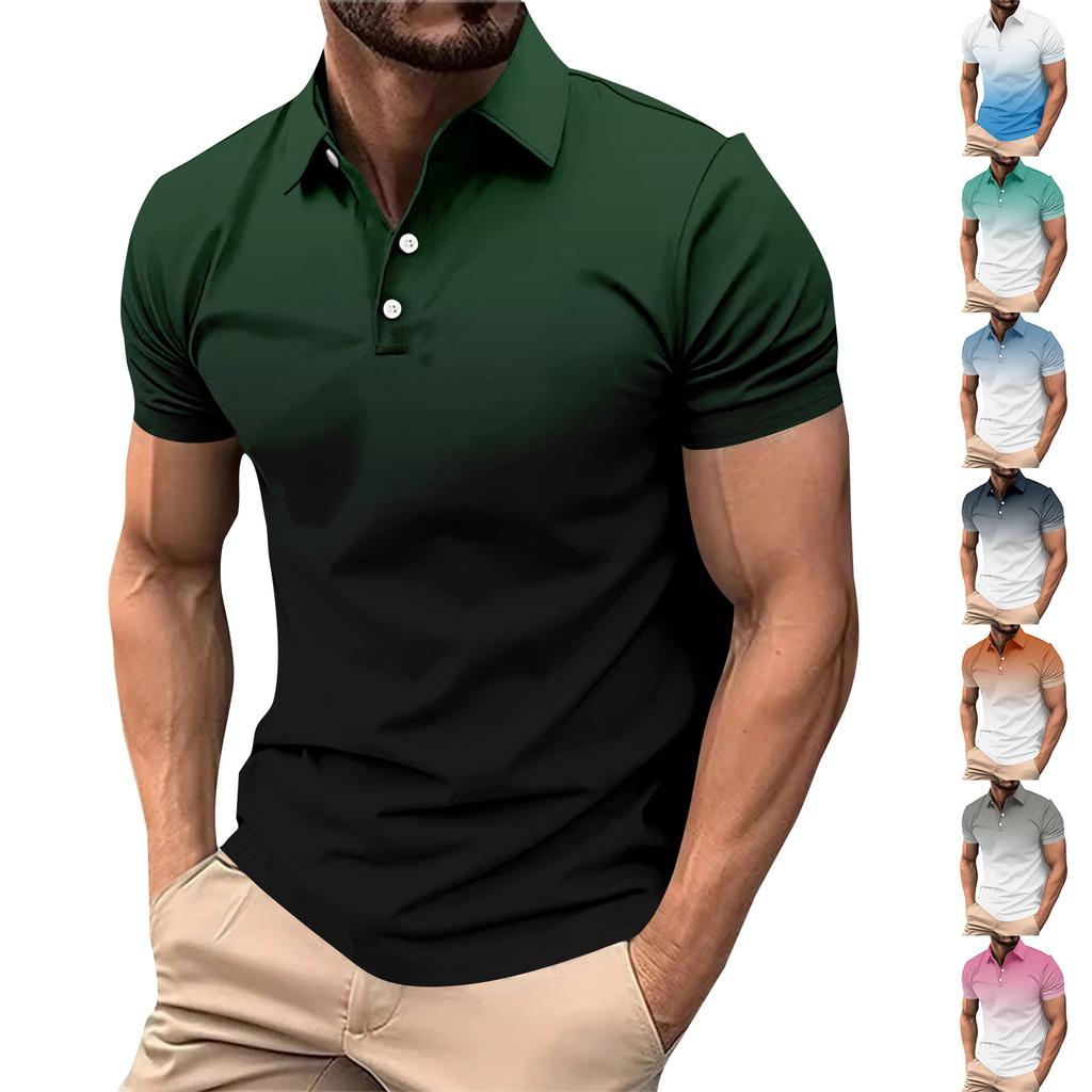 Gradient Color Summer Short Sleeved Lapel Button Men's Casual Top