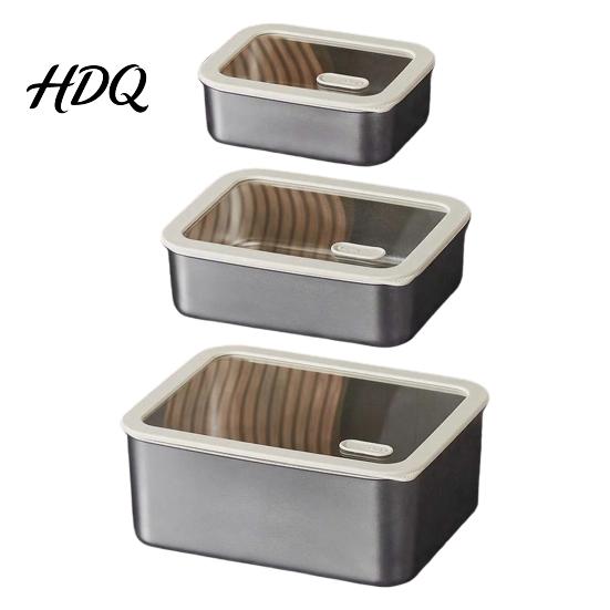 Heavy Duty Metal Storage Tins 304 Stainless Steel Food Containers with Glass Lids Leakproof Bento Lunch Box Leak Proof Kitchen Organizers Set,