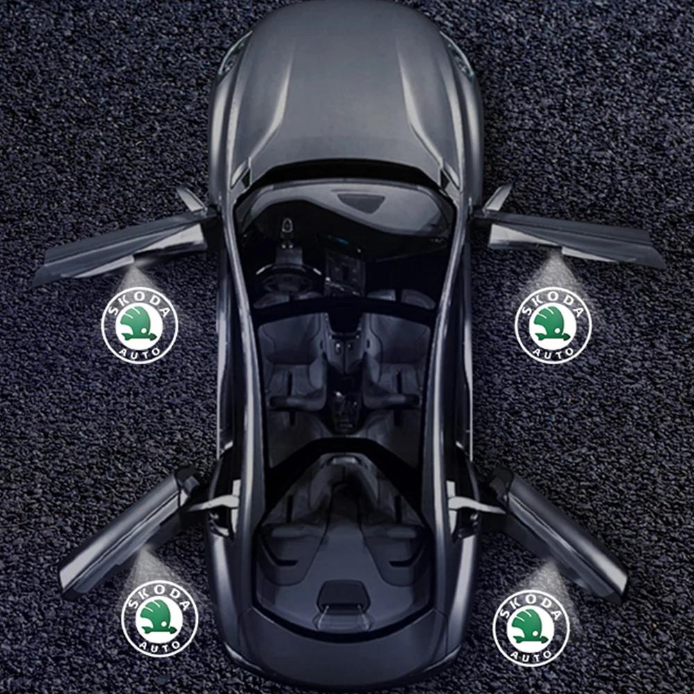 2026 Hot Car Door Emblem Light Welcome Lamp Wireless Laser Projector Auto Decoration For Skoda Fabia Rapid Superb Octavia A5 4 V