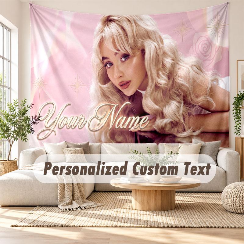 Arazzo da Parete con Nome Personalizzato, Arazzo Decorativo per Sfondo Sabrina Carpenter per Dormitorio Casa