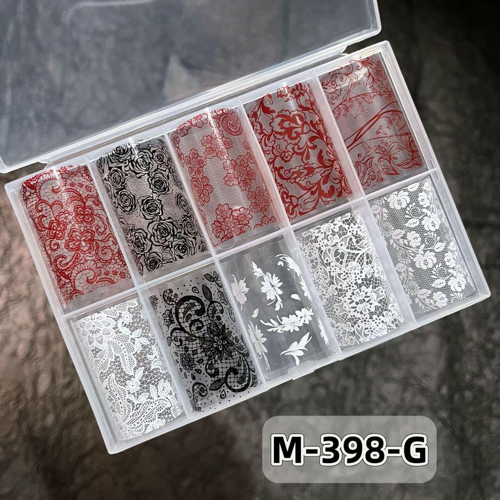 10er-Pack Schwarz-Weiß-Spitzen-Nagelaufkleber - Französisches Sexy Gitterdesign