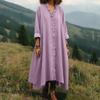 TIFICY Women's Fashion Spring Fall Solid Color Print Long Sleeve V-Neck Loose Waistline Casual Dresses