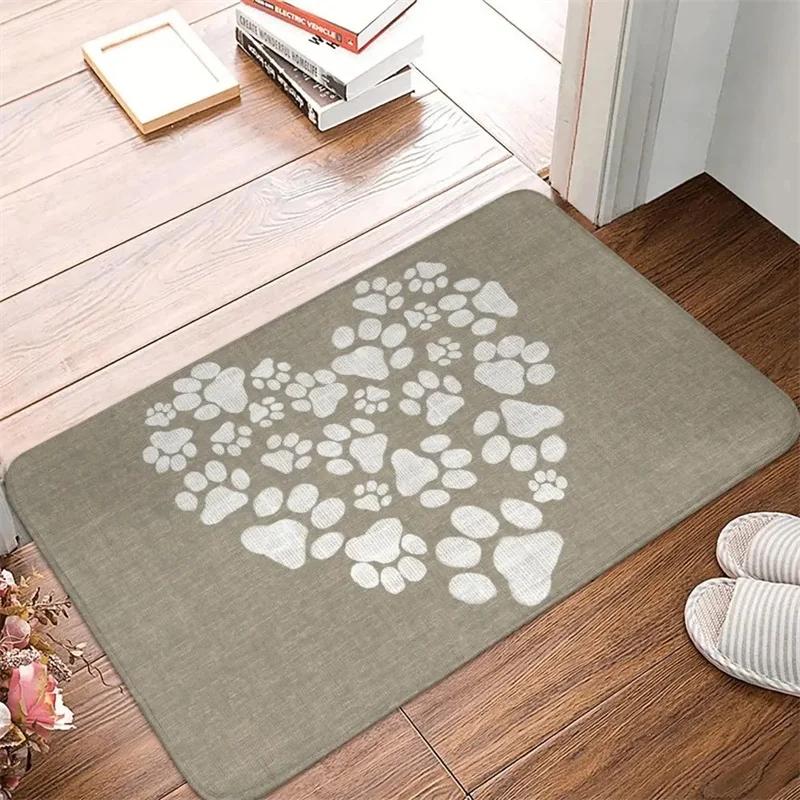 Dog Lover Heart Paw Print Red Heart Center Non-slip Machine Washable Fluffy Plush Entry Doormat Pet Owner Home Decor Carpet Rug