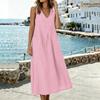 Sleeveless V Neck Midi Dress with Pockets Loose Fit Casual A Line Dress for Women Lightweight Summer Sundress