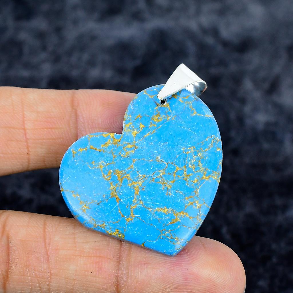 Copper Blue Turquoise Gemstone 925 Sterling Silver Jewelry Pendant 1.81" M-3343