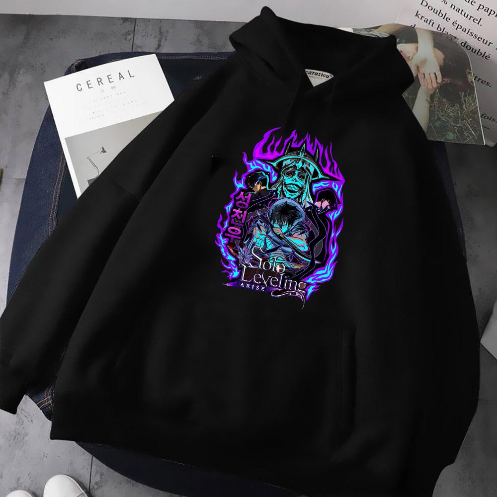 Sung Jin Woo Potisk Mikina s Kapucí Anime Solo Leveling Streetwear Muži Ženy Dlouhý Rukáv Mikiny Harajuku Volná Ležérní Pulovr Mikina