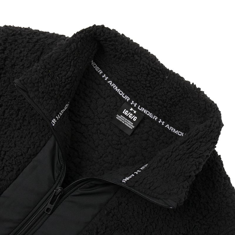 Under Armour Solid Color Logo Splicing Zipper Fleece Stand Collar Pullover Men Black 1373847-001