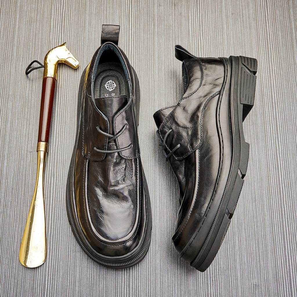Leather Lace-Up Casual Leather Shoes Men'S Fashion Thick British Style Bottom Business Large Size Men'S Shoes Soft Sole Breathable Shoes Men