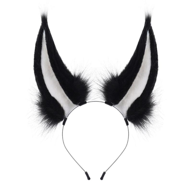 Damen Plüsch Pelzig Kaninchen Ohren Kopfschmuck Simulation Künstliche Hasenohren Haarreif Halloween Cosplay Kostüm