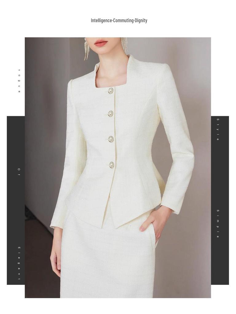 Off-White Square Neck Women's Professional Slimming Suit – Spring/Autumn Formal CEO Workwear